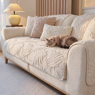 Plush Leaf Chenille Nonslip Sofa Cover