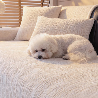 Soft Wave White-Trim Chenille Nonslip Sofa/Couch Cover