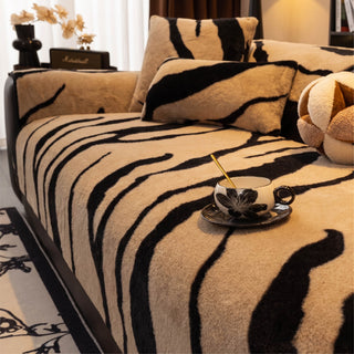 Zebra Pattern Faux Fur Nonslip Sofa Cover