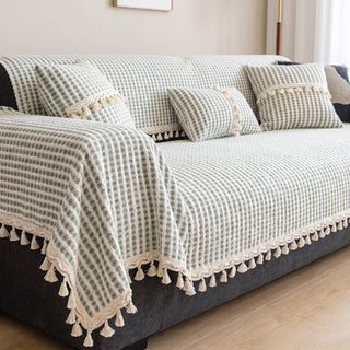 Refined Grid Tassel Chenille Nonslip Sofa/Couch Cover