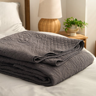 Dark Charcoal Embossed Quilt Set