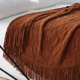 Elegant Textured Fringe Throw Blanket