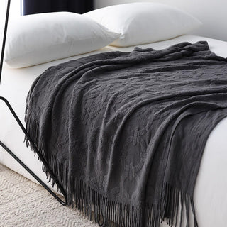 Elegant Textured Fringe Throw Blanket