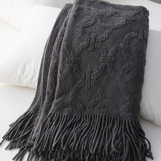 Elegant Textured Fringe Throw Blanket