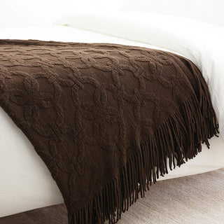 Elegant Textured Fringe Throw Blanket