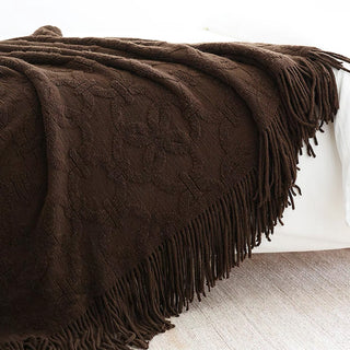 Elegant Textured Fringe Throw Blanket