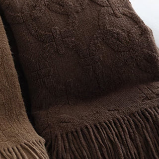 Elegant Textured Fringe Throw Blanket