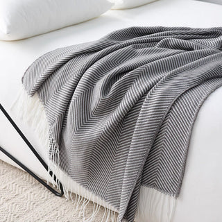 Herringbone Fringed Throw Blanket