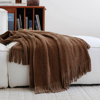 Luxurious Chenille Textured Fringe Throw Blanket