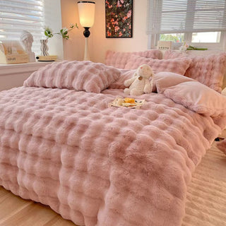 Puffy Comfort Thickened Faux Rabbit Fur Bed Sheet Set