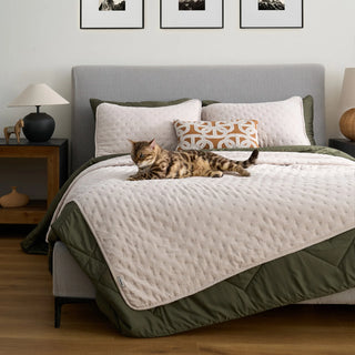 FURRFREE Petite Floral Pattern Quilt Set - Pet Hair Repellent for Dogs/Cats Family
